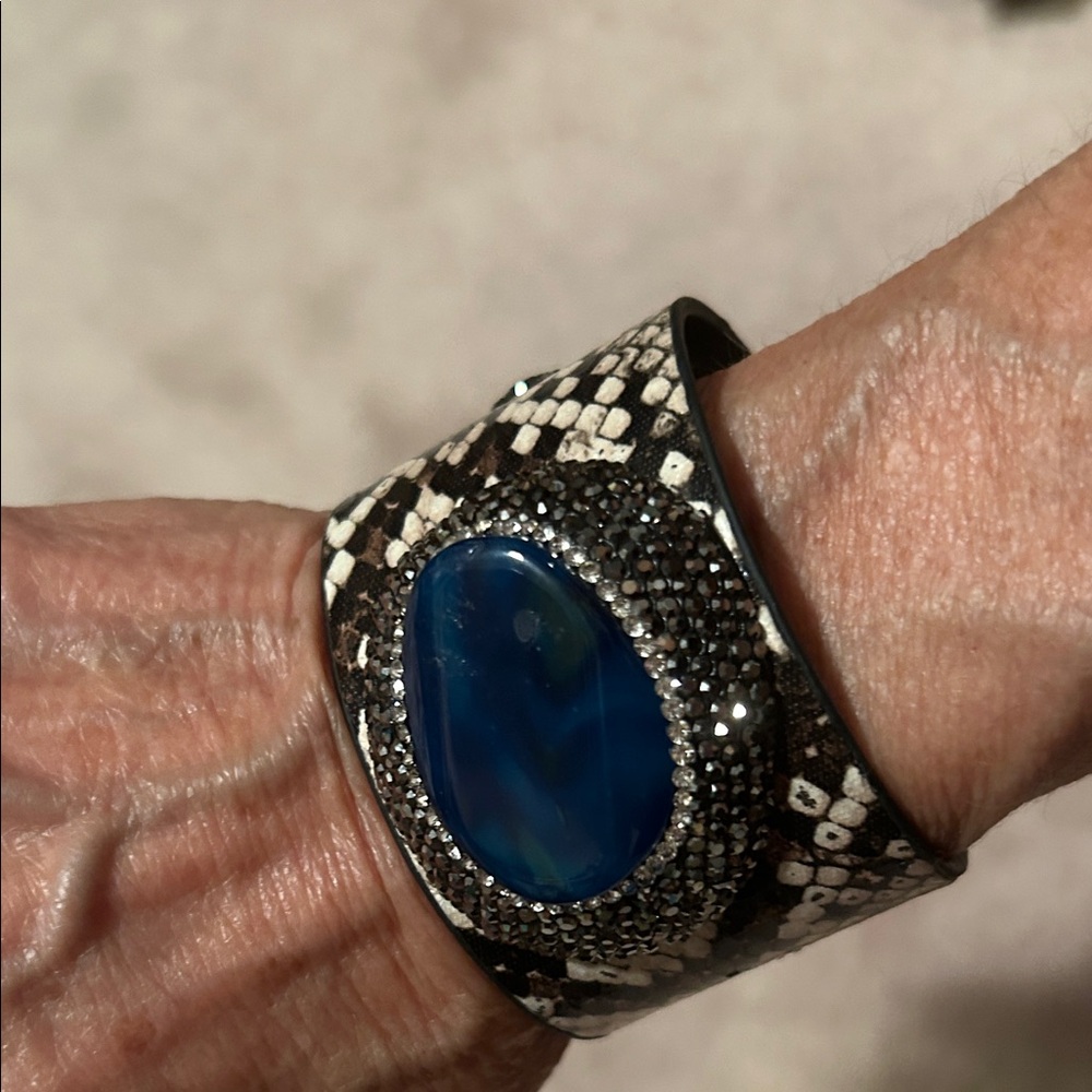 Blue Stone Black and White Patterned womans Bracelet